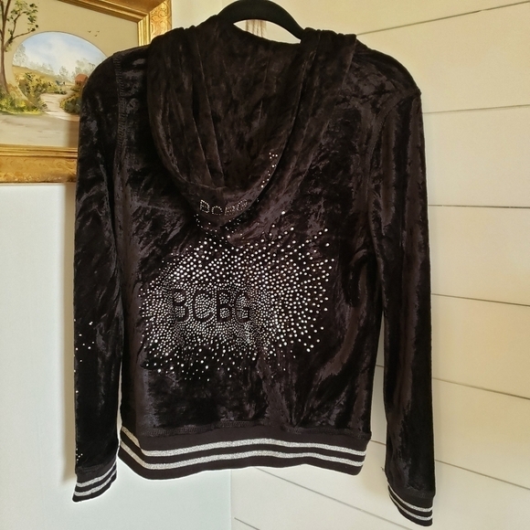 Vintage Y2K BCBGMaxazria Black Studded Spell Out Bling Velour Track Jacket M - Picture 7 of 7